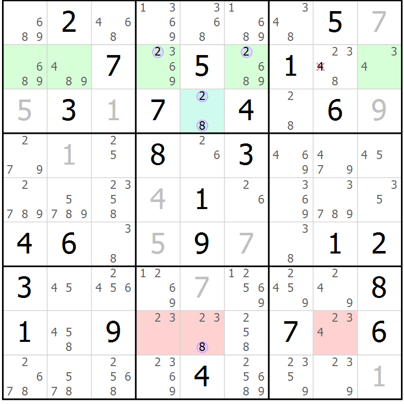 Position des candidats pour la solution de la Gr 48 page 51 du magazine de sudoku Suprême n° 028