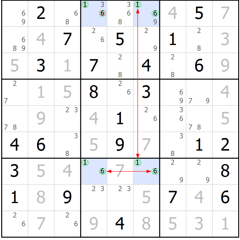 Position des candidats pour la solution de la Gr 48 page 51 du magazine de sudoku Suprême n° 028