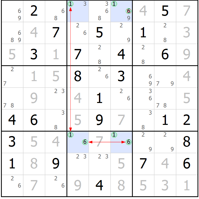 Position des candidats pour la solution de la Gr 48 page 51 du magazine de sudoku Suprême n° 028
