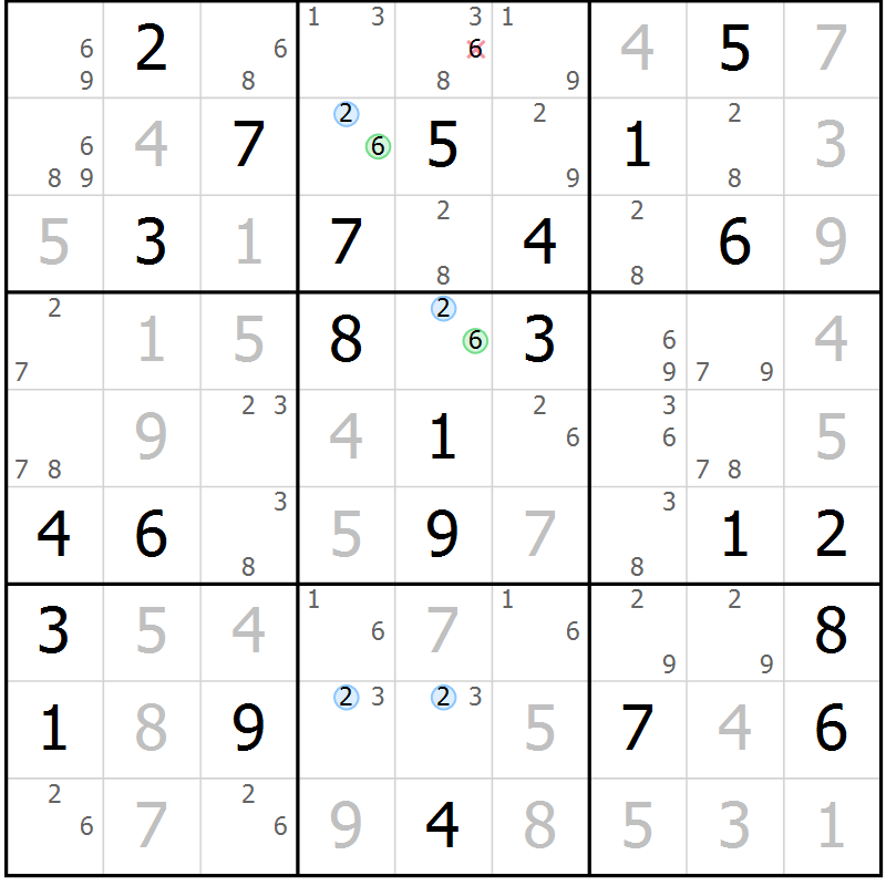 Position des candidats pour la solution de la Gr 48 page 51 du magazine de sudoku Suprême n° 028
