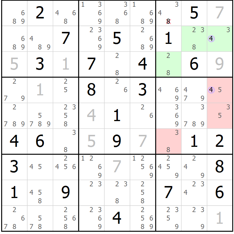 Position des candidats pour la solution de la Gr 48 page 51 du magazine de sudoku Suprême n° 028
