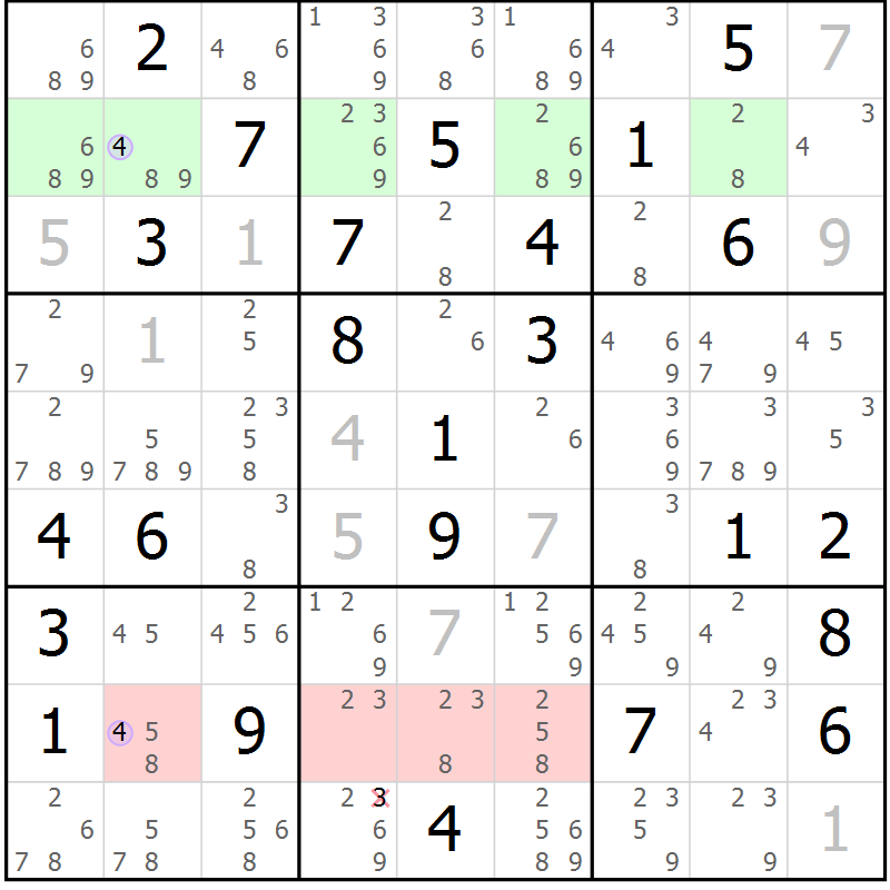 Position des candidats pour la solution de la Gr 48 page 51 du magazine de sudoku Suprême n° 028