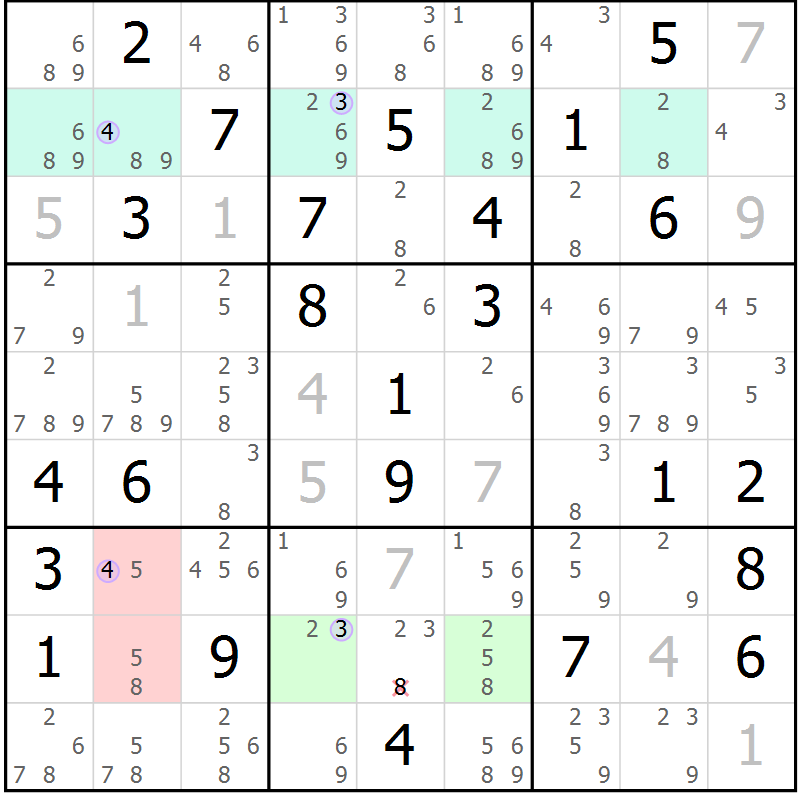 Position des candidats pour la solution de la Gr 48 page 51 du magazine de sudoku Suprême n° 028