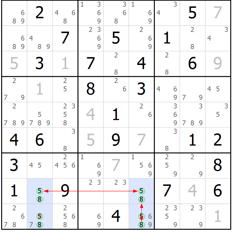 Position des candidats pour la solution de la Gr 48 page 51 du magazine de sudoku Suprême n° 028