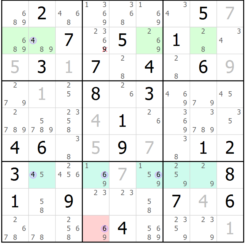 Position des candidats pour la solution de la Gr 48 page 51 du magazine de sudoku Suprême n° 028