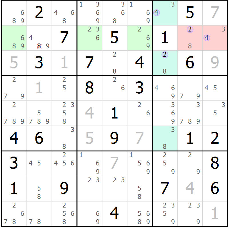 Position des candidats pour la solution de la Gr 48 page 51 du magazine de sudoku Suprême n° 028