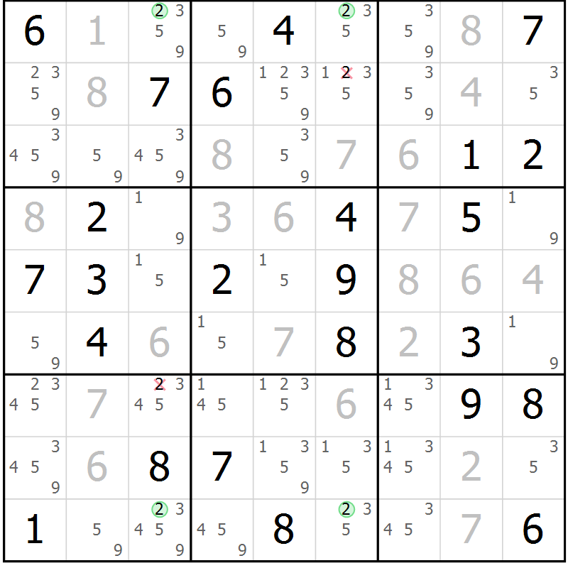 Position des candidats pour la solution de la Gr 49 page 52 du magazine de sudoku Suprême n° 028