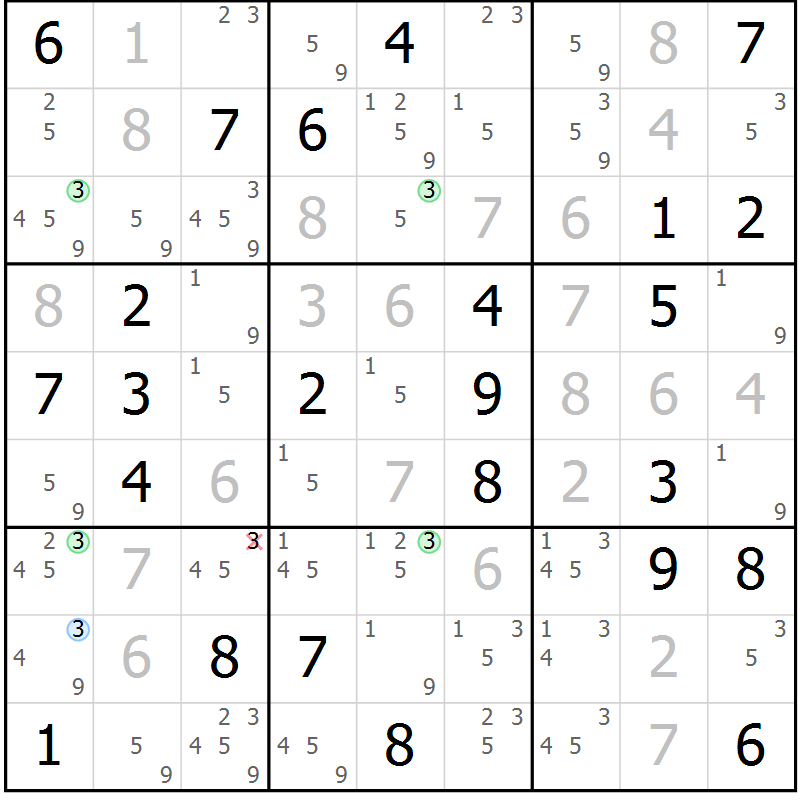 Position des candidats pour la solution de la Gr 49 page 52 du magazine de sudoku Suprême n° 028