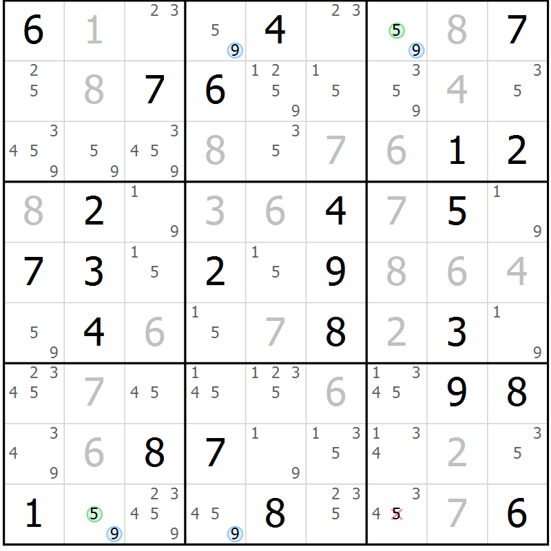 Position des candidats pour la solution de la Gr 49 page 52 du magazine de sudoku Suprême n° 028