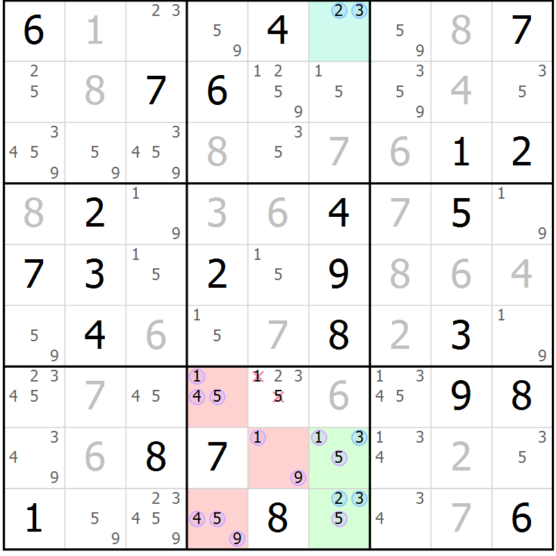 Position des candidats pour la solution de la Gr 49 page 52 du magazine de sudoku Suprême n° 028