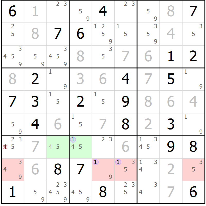 Position des candidats pour la solution de la Gr 49 page 52 du magazine de sudoku Suprême n° 028