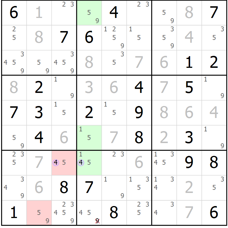 Position des candidats pour la solution de la Gr 49 page 52 du magazine de sudoku Suprême n° 028
