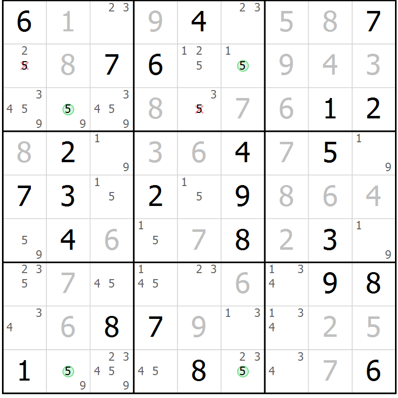 Position des candidats pour la solution de la Gr 49 page 52 du magazine de sudoku Suprême n° 028