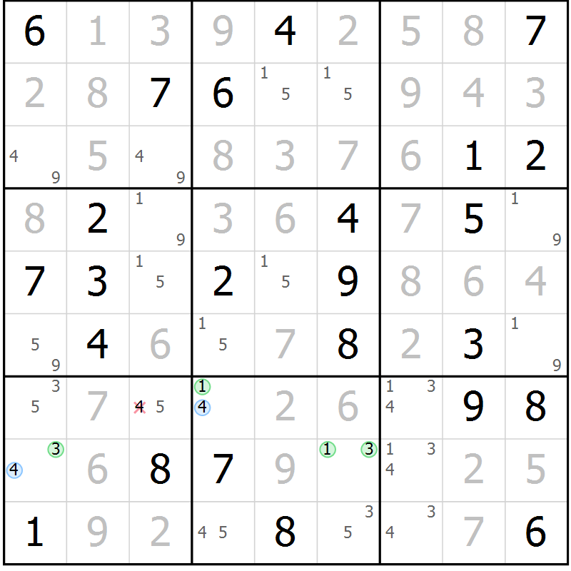 Position des candidats pour la solution de la Gr 49 page 52 du magazine de sudoku Suprême n° 028