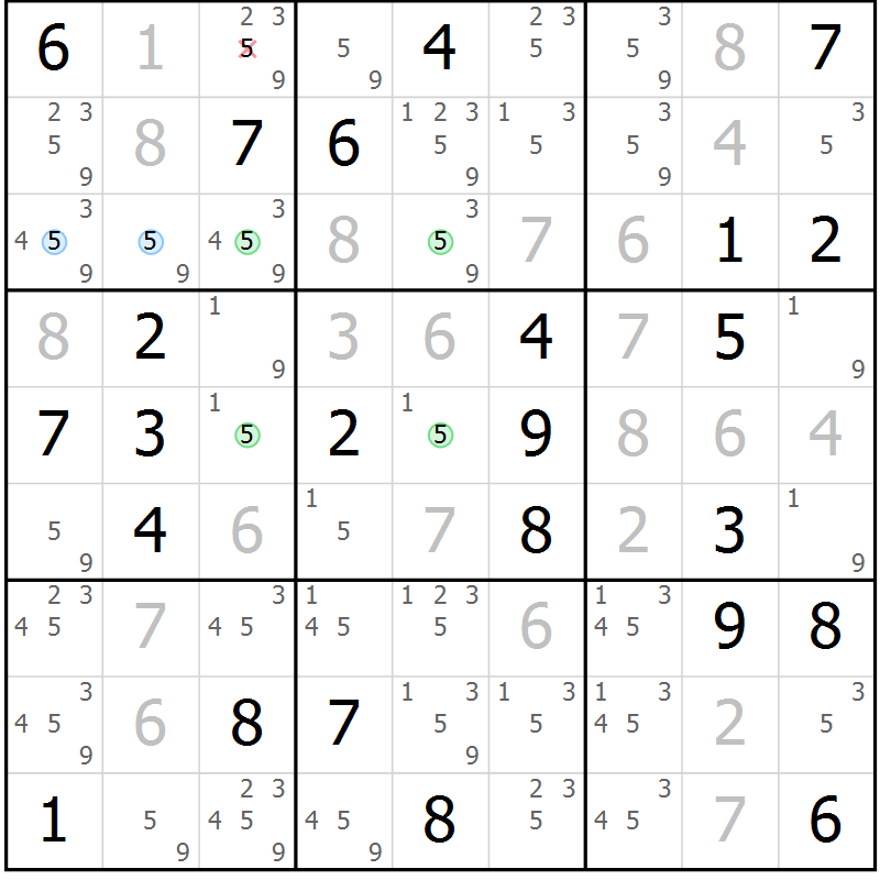 Position des candidats pour la solution de la Gr 49 page 52 du magazine de sudoku Suprême n° 028