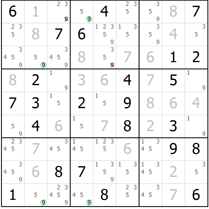 Position des candidats pour la solution de la Gr 49 page 52 du magazine de sudoku Suprême n° 028