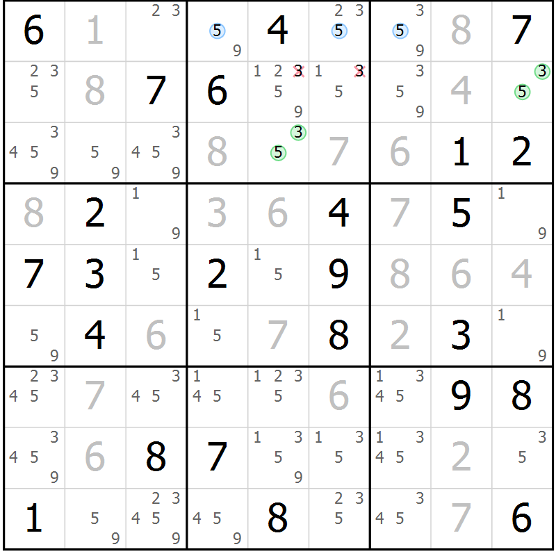 Position des candidats pour la solution de la Gr 49 page 52 du magazine de sudoku Suprême n° 028