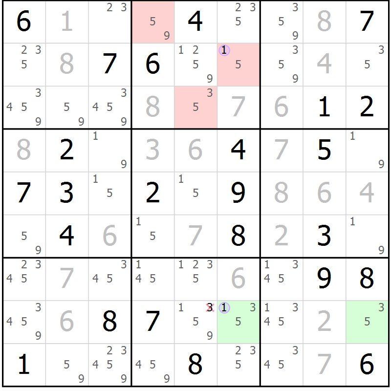 Position des candidats pour la solution de la Gr 49 page 52 du magazine de sudoku Suprême n° 028