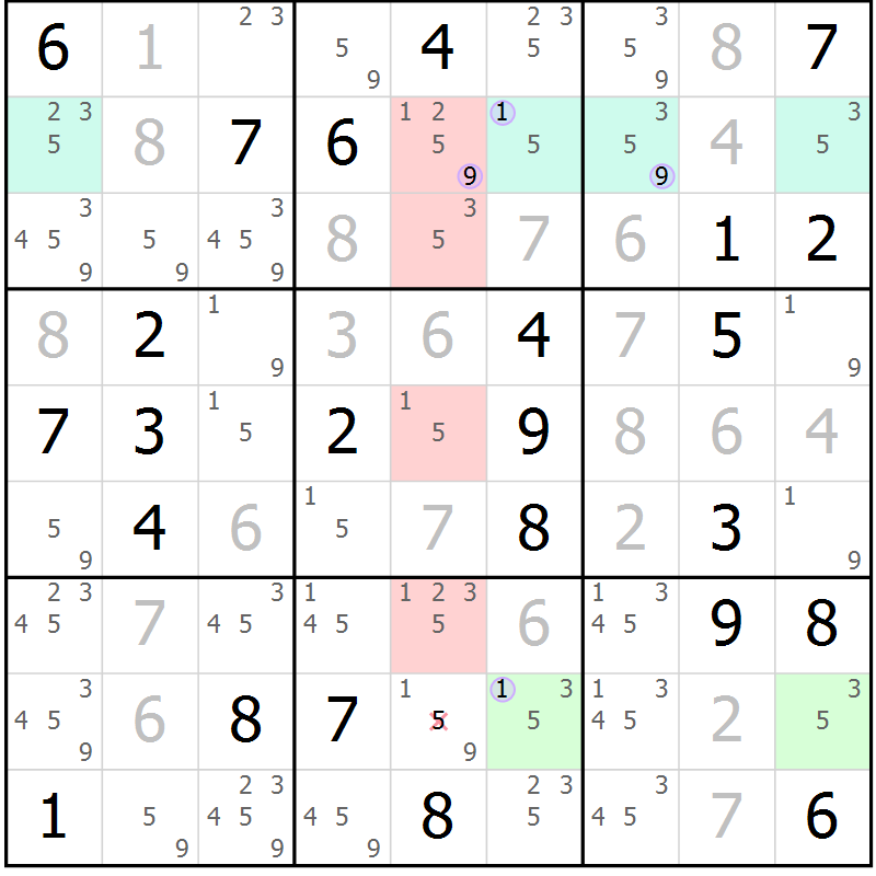 Position des candidats pour la solution de la Gr 49 page 52 du magazine de sudoku Suprême n° 028