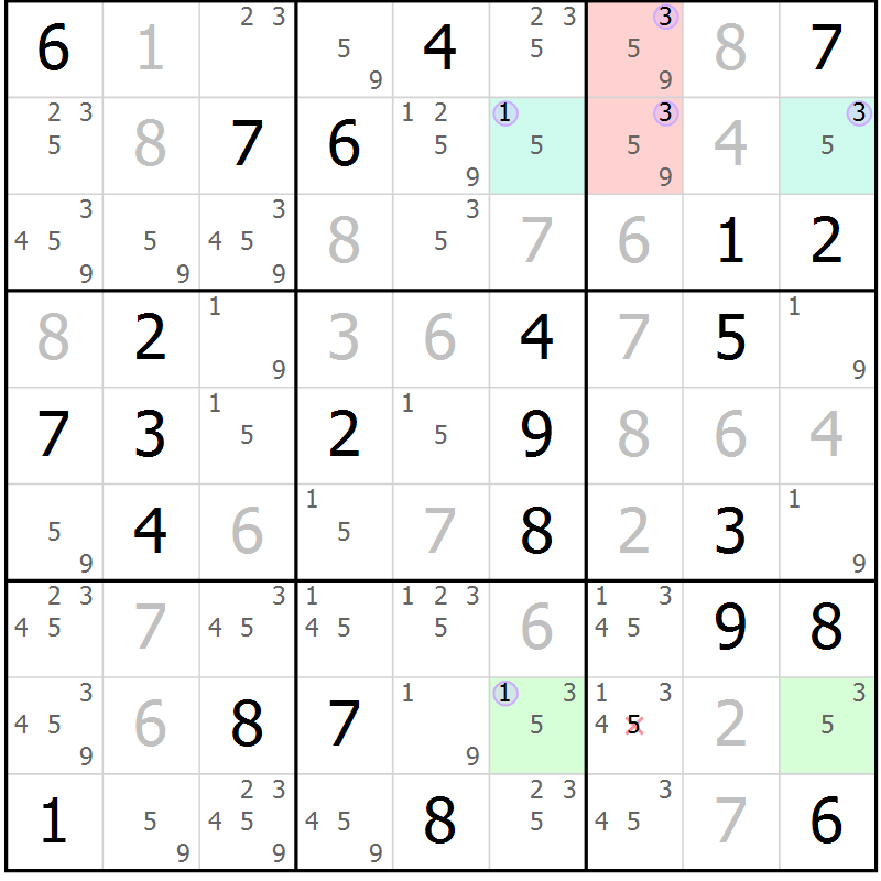 Position des candidats pour la solution de la Gr 49 page 52 du magazine de sudoku Suprême n° 028