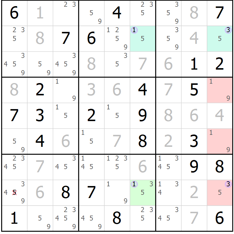 Position des candidats pour la solution de la Gr 49 page 52 du magazine de sudoku Suprême n° 028