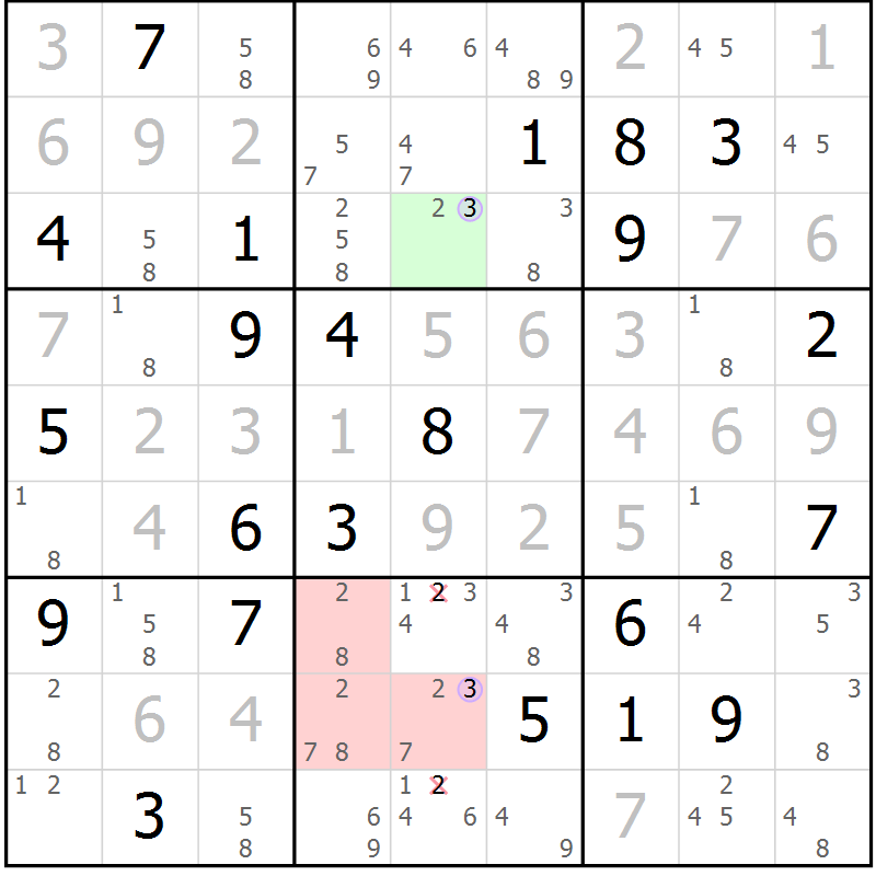 Position des candidats pour la solution de la Gr 5 page 8 du magazine de sudoku Suprême n° 028
