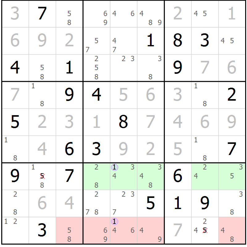 Position des candidats pour la solution de la Gr 5 page 8 du magazine de sudoku Suprême n° 028