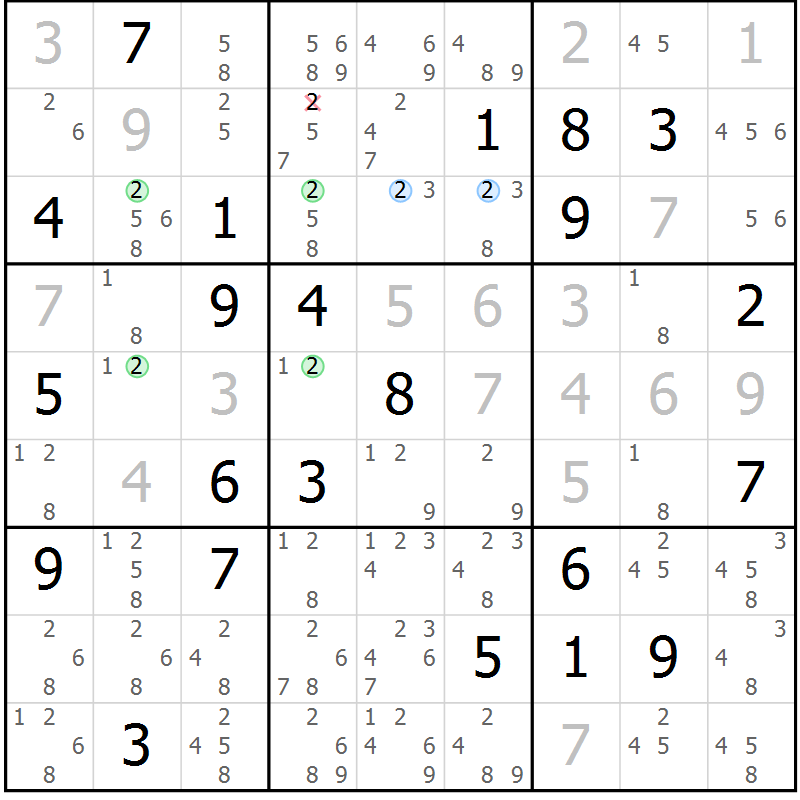Position des candidats pour la solution de la Gr 5 page 8 du magazine de sudoku Suprême n° 028