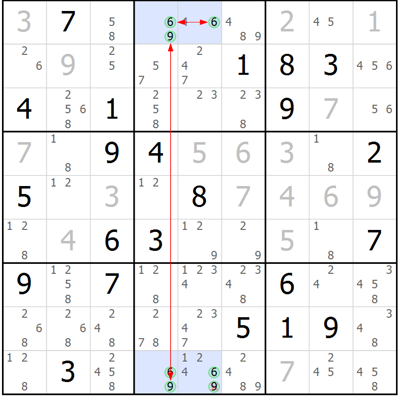 Position des candidats pour la solution de la Gr 5 page 8 du magazine de sudoku Suprême n° 028