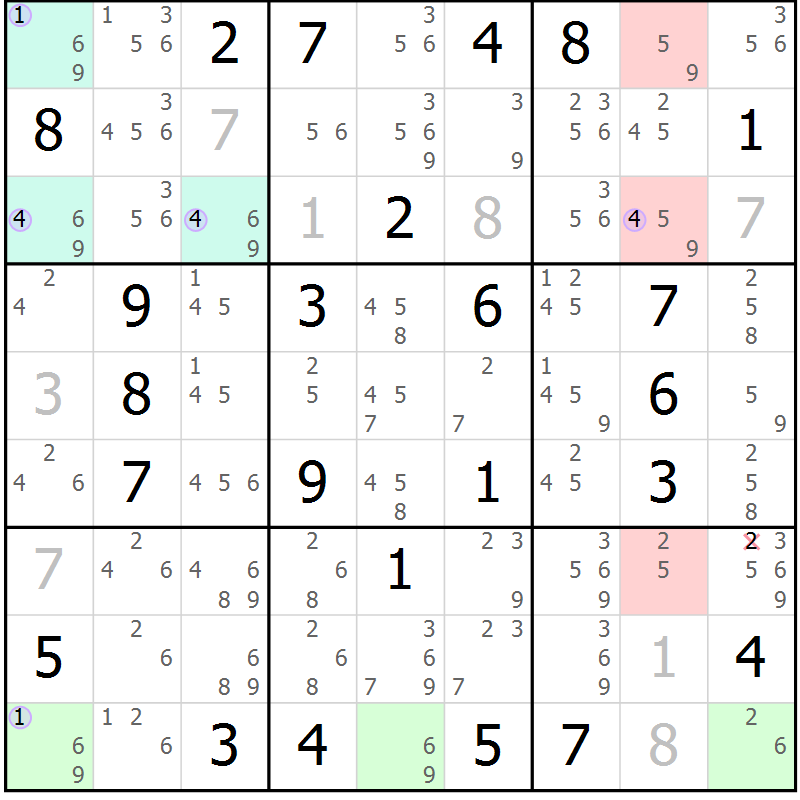 Position des candidats pour la solution de la Gr 50 page 53 du magazine de sudoku Suprême n° 028
