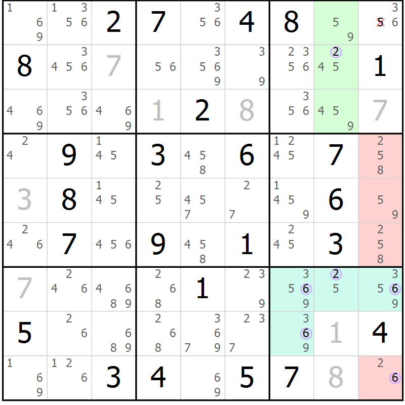 Position des candidats pour la solution de la Gr 50 page 53 du magazine de sudoku Suprême n° 028