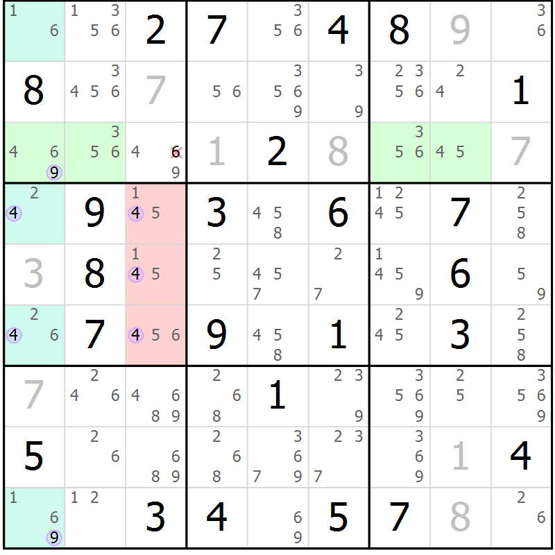 Position des candidats pour la solution de la Gr 50 page 53 du magazine de sudoku Suprême n° 028