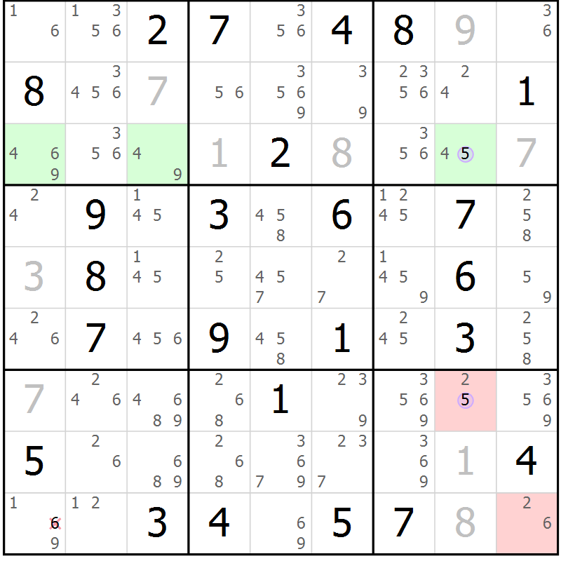 Position des candidats pour la solution de la Gr 50 page 53 du magazine de sudoku Suprême n° 028
