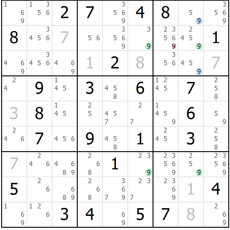 Position des candidats pour la solution de la Gr 50 page 53 du magazine de sudoku Suprême n° 028