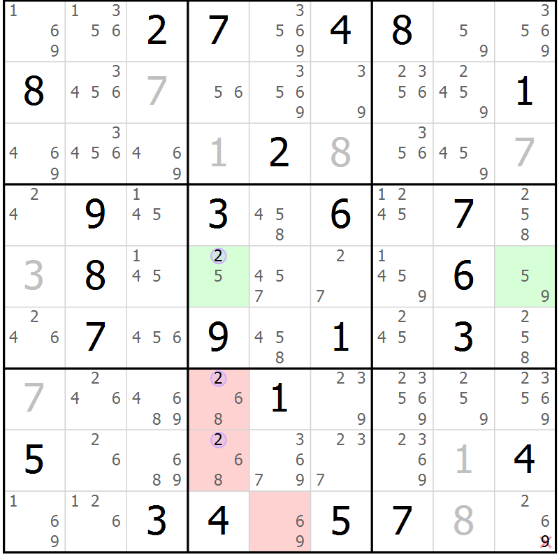 Position des candidats pour la solution de la Gr 50 page 53 du magazine de sudoku Suprême n° 028