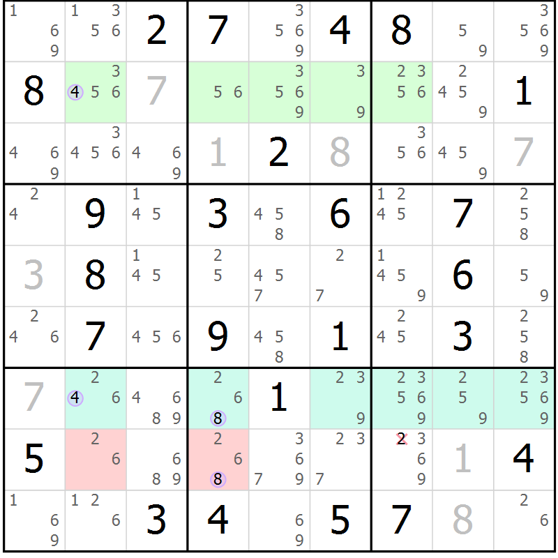 Position des candidats pour la solution de la Gr 50 page 53 du magazine de sudoku Suprême n° 028