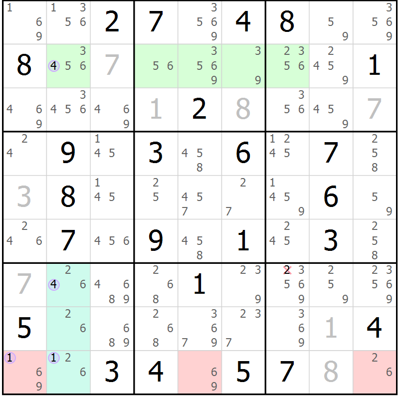Position des candidats pour la solution de la Gr 50 page 53 du magazine de sudoku Suprême n° 028