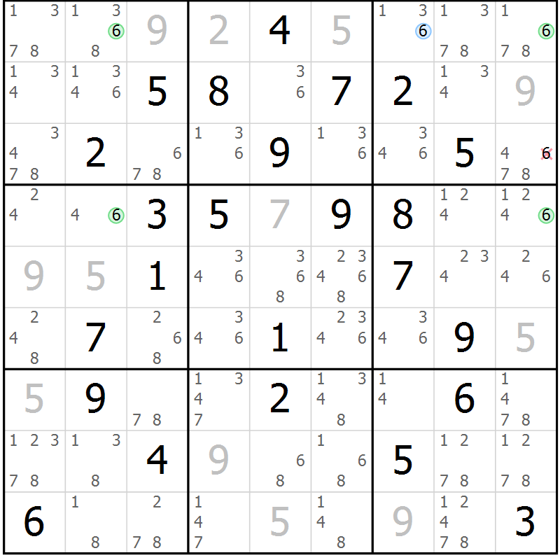 Position des candidats pour la solution de la Gr 51 page 54 du magazine de sudoku Suprême n° 028