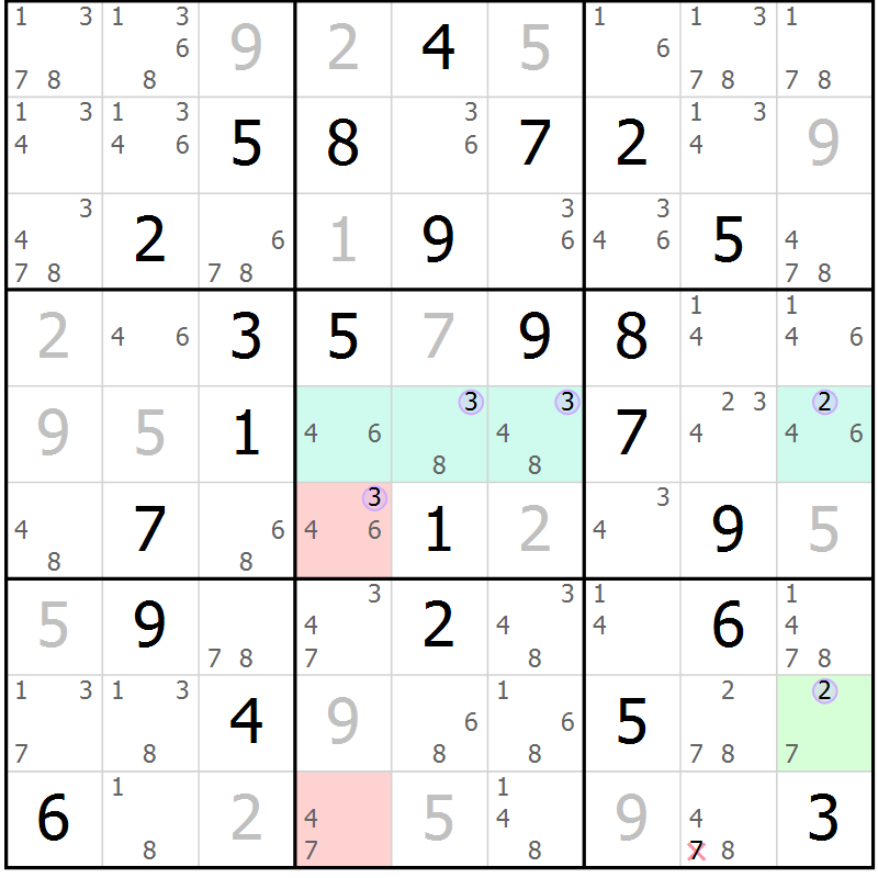 Position des candidats pour la solution de la Gr 51 page 54 du magazine de sudoku Suprême n° 028