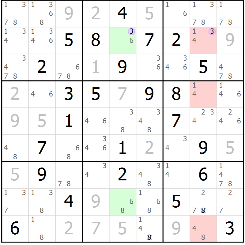 Position des candidats pour la solution de la Gr 51 page 54 du magazine de sudoku Suprême n° 028