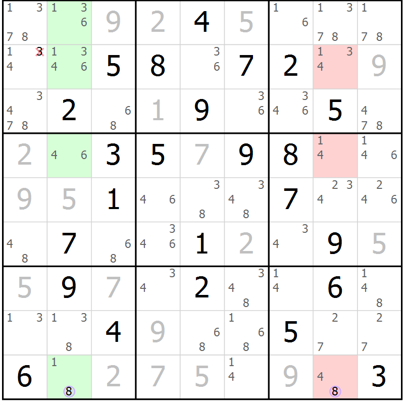 Position des candidats pour la solution de la Gr 51 page 54 du magazine de sudoku Suprême n° 028