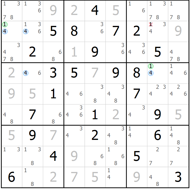 Position des candidats pour la solution de la Gr 51 page 54 du magazine de sudoku Suprême n° 028