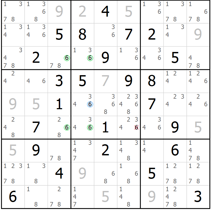 Position des candidats pour la solution de la Gr 51 page 54 du magazine de sudoku Suprême n° 028