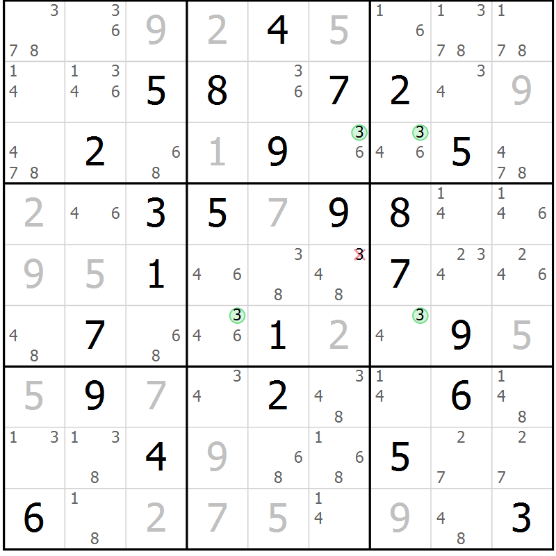Position des candidats pour la solution de la Gr 51 page 54 du magazine de sudoku Suprême n° 028