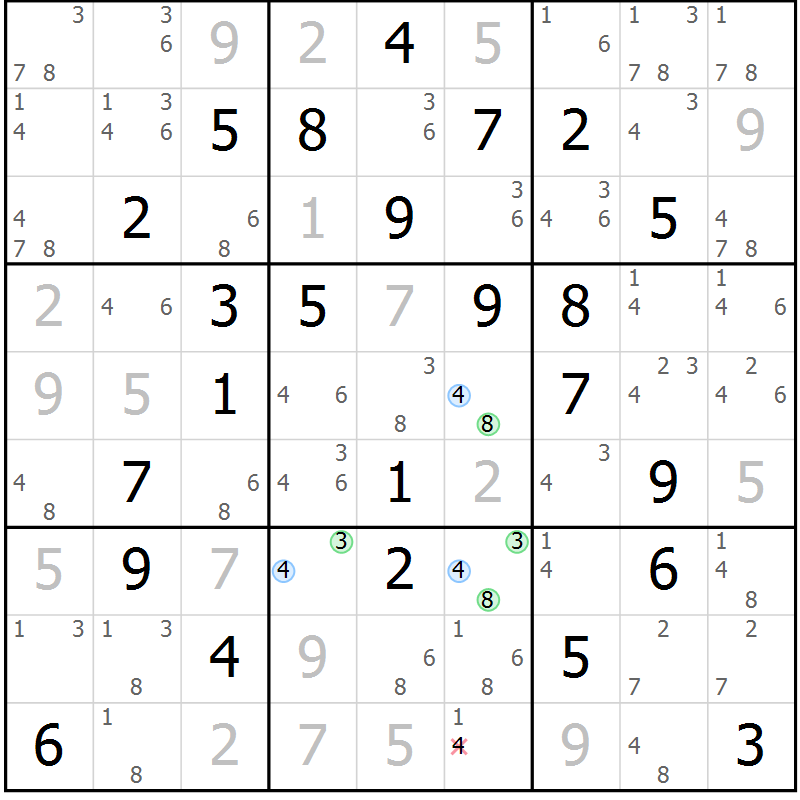 Position des candidats pour la solution de la Gr 51 page 54 du magazine de sudoku Suprême n° 028