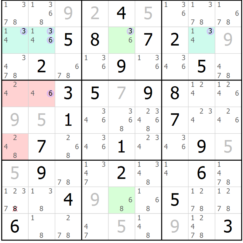 Position des candidats pour la solution de la Gr 51 page 54 du magazine de sudoku Suprême n° 028
