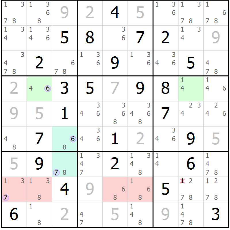 Position des candidats pour la solution de la Gr 51 page 54 du magazine de sudoku Suprême n° 028