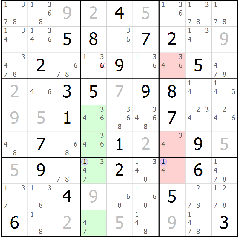 Position des candidats pour la solution de la Gr 51 page 54 du magazine de sudoku Suprême n° 028