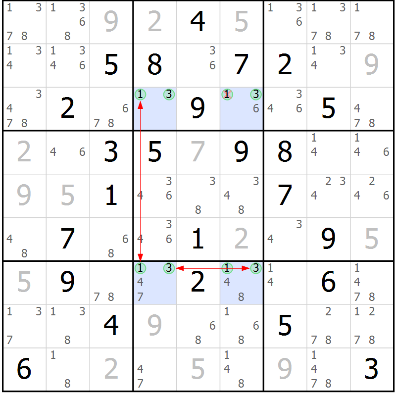 Position des candidats pour la solution de la Gr 51 page 54 du magazine de sudoku Suprême n° 028