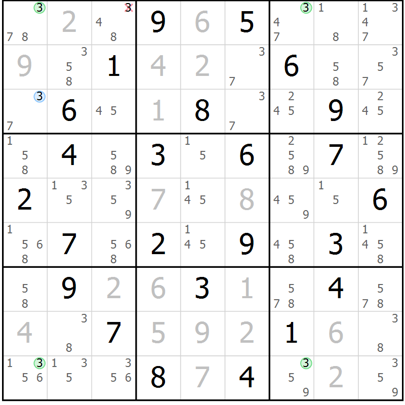 Position des candidats pour la solution de la Gr 52 page 55 du magazine de sudoku Suprême n° 028